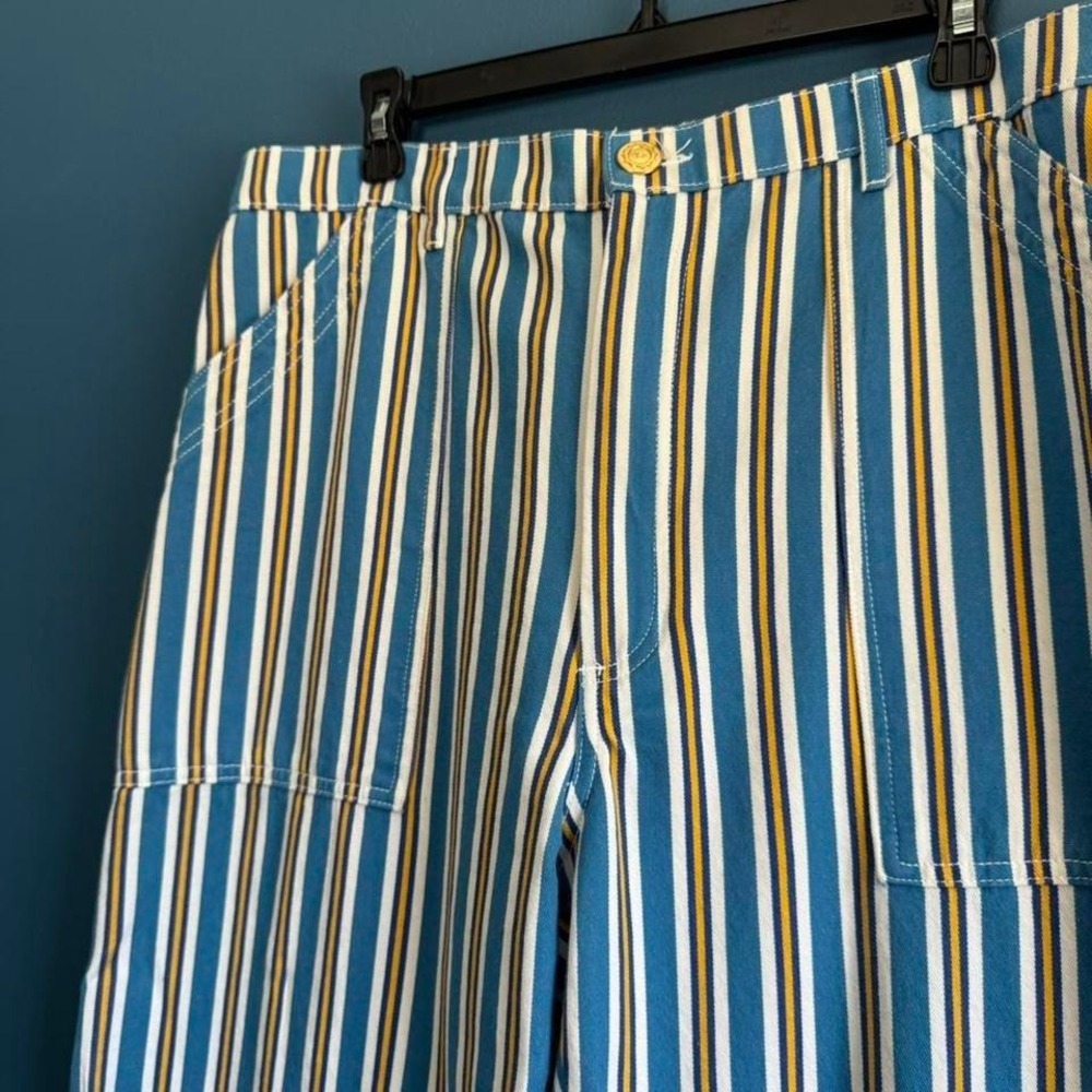 BIg Bud Press Stripe Work Pants Women's Size XL Blue Yellow Retro High Rise - Picture 4 of 8